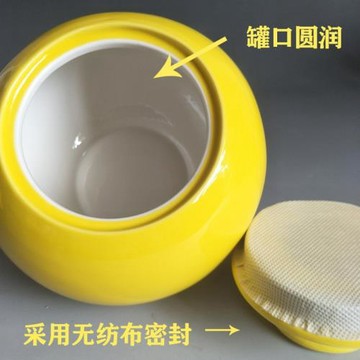 K定 制刻字大中小號純黃色陶瓷罐子圓形裝茶葉陶瓷罐密封帶蓋儲Y