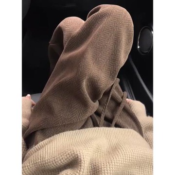 人字紋雪尼爾闊腿褲女秋冬季2025新款加絨高腰垂感休閑棕色直筒褲