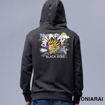 鬼洗 BLUE WAY – 經典日式元素鬼頭連帽長TEE(深灰)