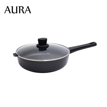 【AURA 艾樂】花崗岩萬用不沾鍋-24cm平煎鍋(附鍋蓋)