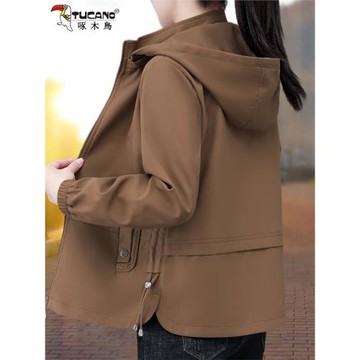 啄木鳥高檔加絨短款外套女士春秋季2025新款中年媽媽寬松休閑風衣