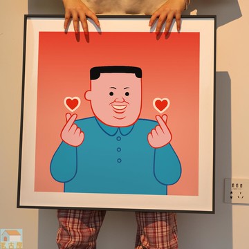 比心人物藝術卡通動漫Q版掛畫臥室背景墻壁畫潮流網紅主播裝飾畫