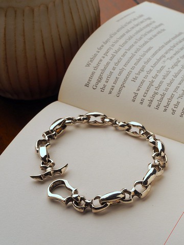 925純銀飾 極簡個性雕塑感 紳士中性流線造型手鍊 時尚質感設計