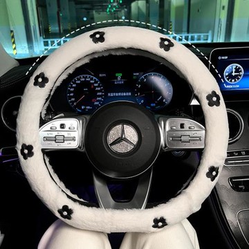 汽車方向盤套秋冬季保暖毛絨小花防滑保暖保護套四季通用車把套女