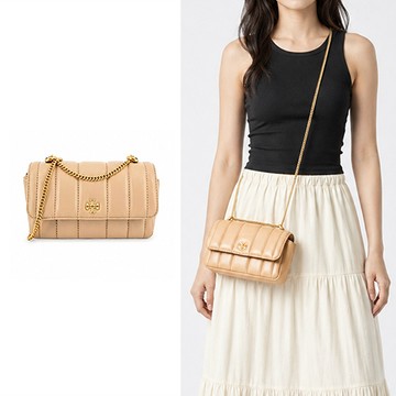 TORY BURCH KIRA直紋絎縫鍊帶肩背/斜背兩用包-迷你/奶茶_廠商直送