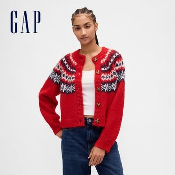 【GAP】女裝|刺繡圓領針織外套-紅色(844759)