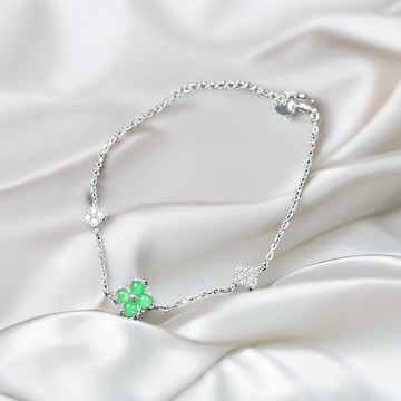 冰綠翡翠蛋面幸運草手鍊 925純銀 | 天然玉翡翠A貨 | 送禮