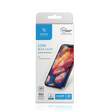 imos Apple iPhone 16 Pro Max 6.9吋 德國萊因認證 3D全透明RPF60低藍光螢幕保護貼