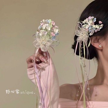 ⚡免運可開發票⚡JUNWEI君薇【小野花茶】春日蝴蝶結花朵髮夾甜美氛圍感側邊夾髮卡