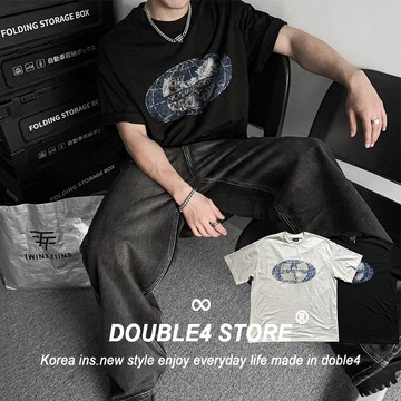 【DOUBLE4】復古印花地球 寬鬆 斑駁 挺版涼感布 韓系穿搭 男女 男裝 5946