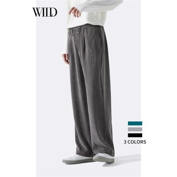 休閑褲男直筒寬松韓版潮流運動墜感潮牌加絨燈芯絨秋冬灰色闊腿褲