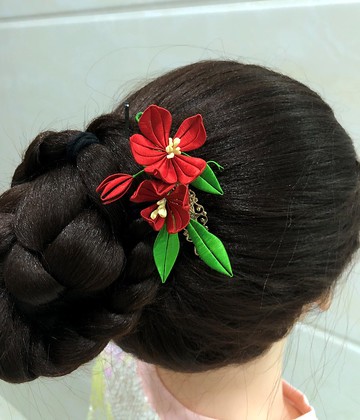 客制 紅色小梅花 真絲 髮梳 發釵 真絲頭飾 和服 宴會發飾 春仔花