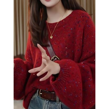 花斜歐貨重磅秋冬季新款女裝2025高級感漂亮長袖紅色毛衣穿搭上衣