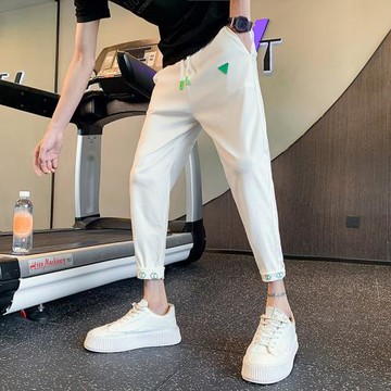 夏季薄款卷邊九分休閑褲男潮流韓版白色褲子高級感修身9八分男褲