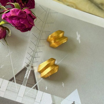 Dior 迪奧中古 80s 重工幾何拉絲折面濃金復古耳夾耳環 古董首飾