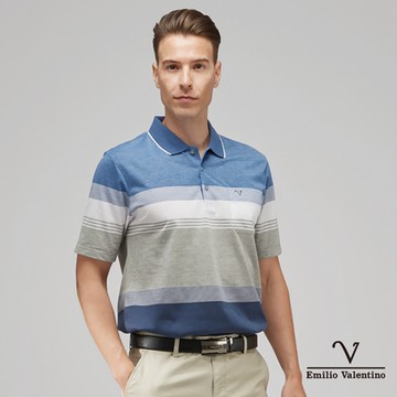 【Emilio Valentino范倫鐵諾】男裝精梳棉胸袋休閒POLO衫_藍白灰(21-3V7804)