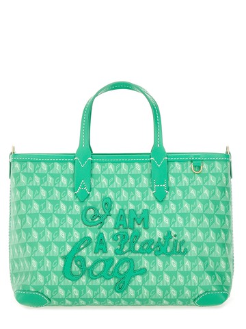 anya hindmarch xs tote bag with "i am a plastic bag" pattern