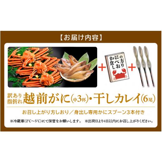 ふるさと納税 福井県 越前町 [e15-x007_01] 「訳あり 指折れ 越前がに（中）3杯」  「干しカレイ 6尾」 食べ方しおり かにスプーン付き【雄 ズワイガニ ずわい…