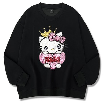 美式復古 kitty衛衣 加絨寬鬆大碼顯白無帽 女生上衣 男生長袖 情侣圓領長袖 大學T 韓版T