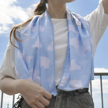 日本現代百貨 - UV CUT抗菌加工降溫涼感巾-北極熊-水藍 (30×100cm)