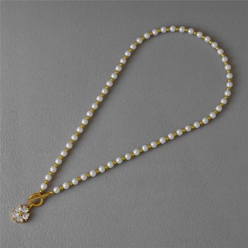 冬季鋯石花朵珍珠項鏈輕奢高級感氣質花朵可愛施家珍珠項鏈鎖骨鏈