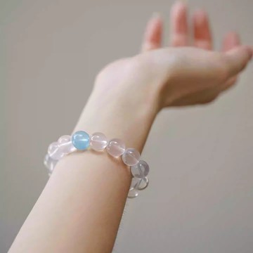 粉霧海  未時天然冰透莫桑比剋星光粉水晶串珠手鏈女桃花精緻禮物