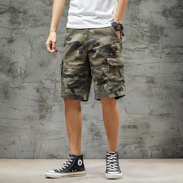 迷彩短褲男工裝褲寬松潮牌ins純棉運動中褲美式休閑褲 男士五分褲