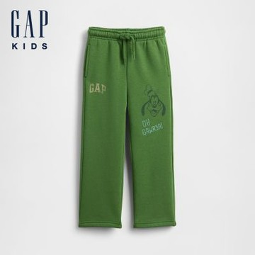 【GAP】男幼童裝|Gap x Disney迪士尼聯名 Logo刺繡印花抽繩鬆緊運動褲-綠色(814345)