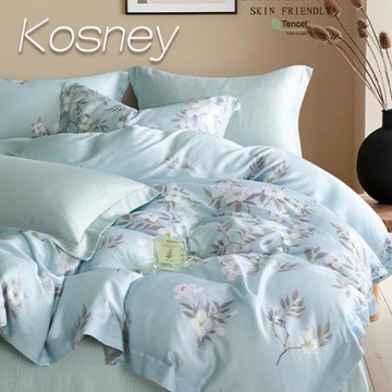 KOSNEY   西湖曲藍 特大60支天絲四件式兩用被床包組