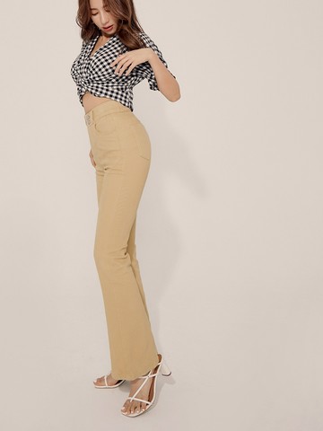 視覺細-5KG．彈力腰鬆緊斜紋喇叭魔法顯瘦褲