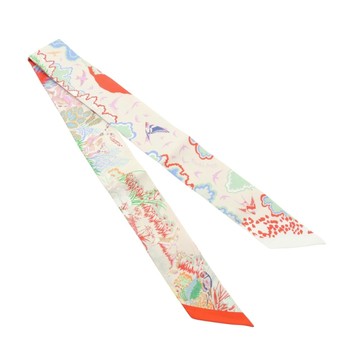 HERMES 愛馬仕 Rewilding Nature Twilly 絲巾 米白/多色 絲綢 【二手名牌BRAND OFF】