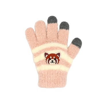 日本 TOMO - 兒童可觸控短絨保暖手套-小浣熊-粉紅