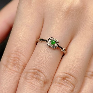 冰種老坑綠翡翠蛋面戒指 925純銀鑲嵌  | 天然A貨翡翠 | 送禮