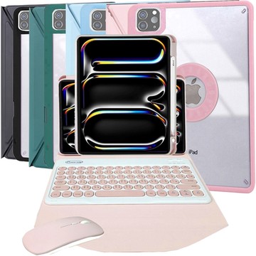 Powerway For 2024 iPad Pro 11吋 (M4)平板專用圓雅型藍牙鍵盤/皮套/保護殼(送同色無線滑鼠)