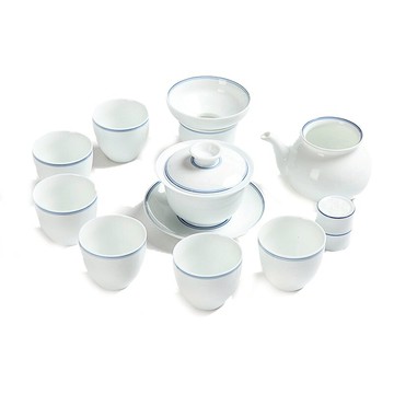 手繪玄紋蓋碗茶具禮盒套裝 陶瓷整套青花雙線功夫茶具套裝