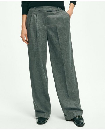 Brooks Brothers Women's Wool Wide-Leg Pleated Flannel Trousers | Grey | Size 4