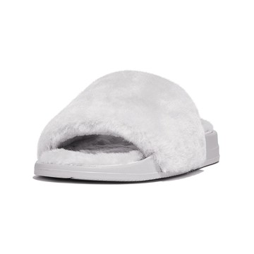 FitFlop iQUSHION SHEARLING SLIDES輕量羊毛毛絨一片式涼鞋-女(灰色)