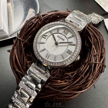 FOSSIL 化石女錶 36mm 銀圓形精鋼錶殼 白色簡約, 羅馬數字, 中三針顯示錶面款 FS00133