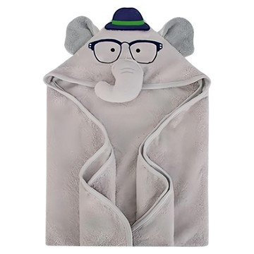 Luvable Friends 寶寶動物造型連帽浴巾 76 x 76公分 100%棉毛圈  紳士灰象  1盒