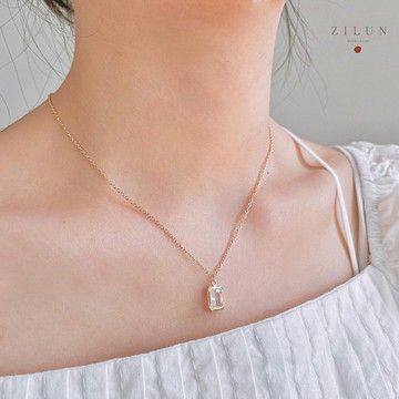 │輕奢│簡約方塊 • 切面晶透白鋯石 • 項鍊 • 美國14K注金