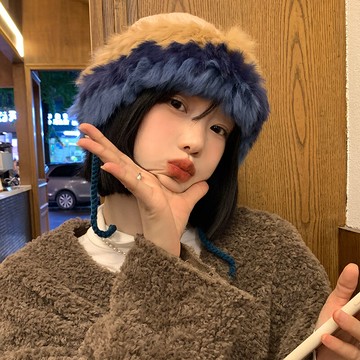 兔毛針織帽女秋冬季拼接保暖毛線帽韓版甜美可愛毛絨護耳包頭帽子 雙11全館免運