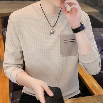高品質圓領衛衣男春秋季2024新款貼袋長袖打底衫男裝上衣百搭外套