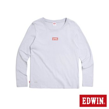 EDWIN 女裝 胸前基本印花長袖T恤-淺藍色