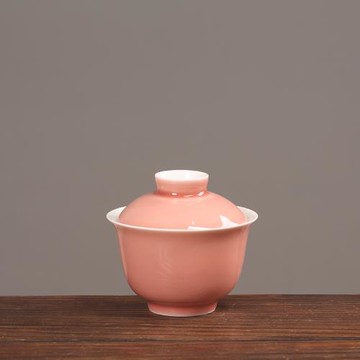 熹言粉色釉蓋碗茶杯單個家用陶瓷功夫兩才泡茶碗帶蓋小號紅茶茶具