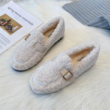 厚底毛毛鞋女秋冬外穿2025新款羊羔毛豆豆鞋女加絨棉鞋大碼41到43