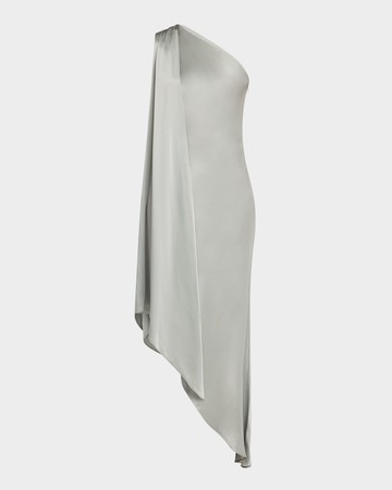 One-Shoulder Asymmetric Satin Dress