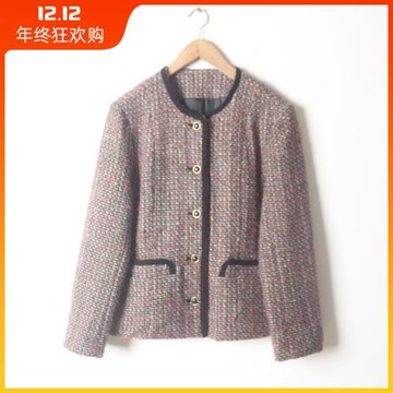 古著vintage日本制中古精品粗花毛呢法式圓領小香風女西裝外套x1