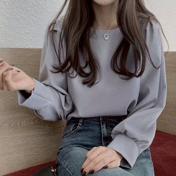 ZUCA”S - 韓版簡約氣質百搭設計感小眾長袖上衣 女裝  寬鬆上衣 素色 冬裝 長袖t恤 素T - XA-157