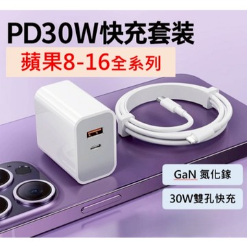 【台灣現貨】30W A+C雙孔快充頭 支援PD3.0/QC3.0 iPhone 安卓 快充頭  氮化鎵技術