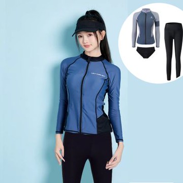 Biki.泳衣M-3L桑靜長袖外套罩杯三件式泳裝長褲